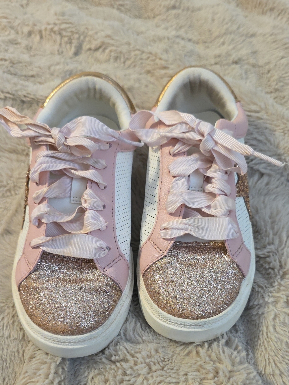 art class Pink Glitter & White Lace-Up Kids Sneakers